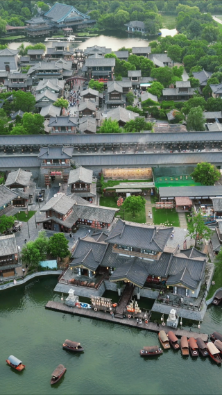 航拍湖北襄阳中国唐城影视基地4A景区