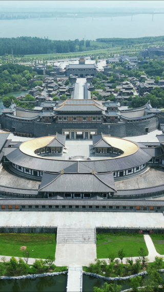 航拍湖北襄阳中国唐城影视基地4A景区