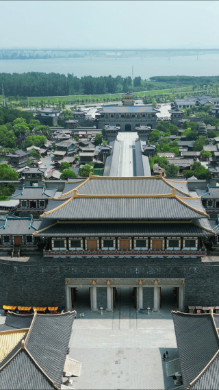 航拍湖北襄阳中国唐城影视基地4A景区