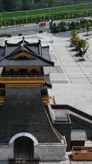 航拍湖北襄阳中国唐城影视基地4A景区