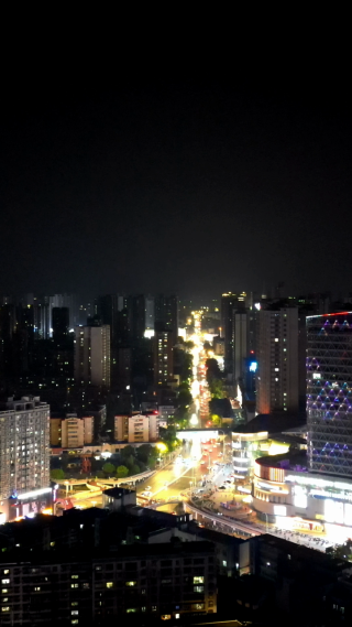 航拍湖北襄阳人民广场天桥交通大道夜景