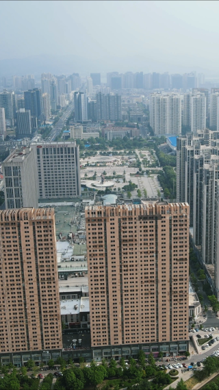 航拍湖北襄阳商业广场万达广场