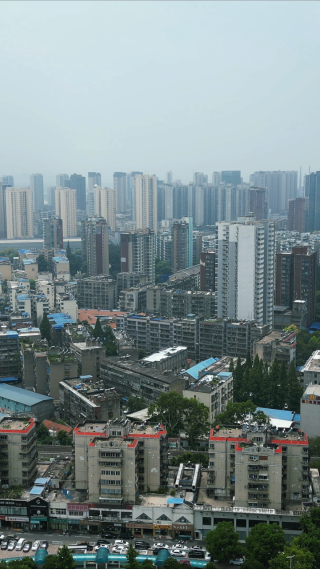 航拍湖北襄阳城市地标建筑高楼