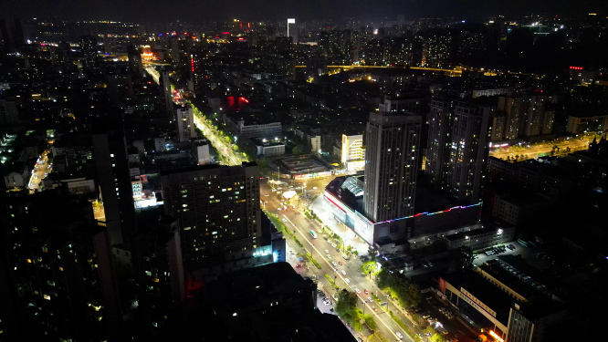 航拍湖北襄阳城市夜景交通