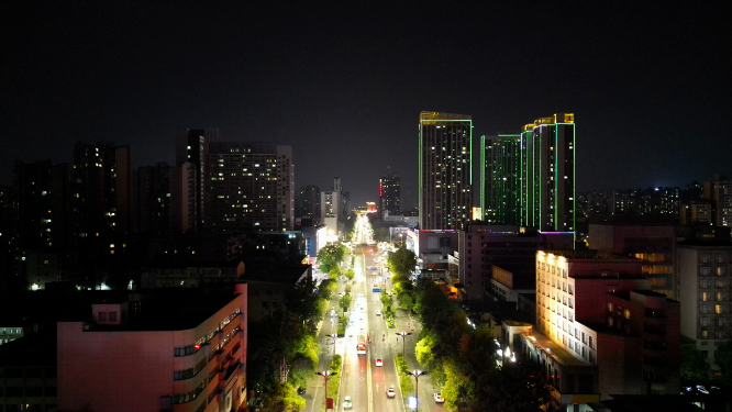 航拍湖北襄阳城市夜景交通