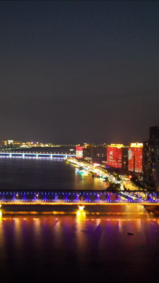 航拍湖北襄阳汉江大桥夜景