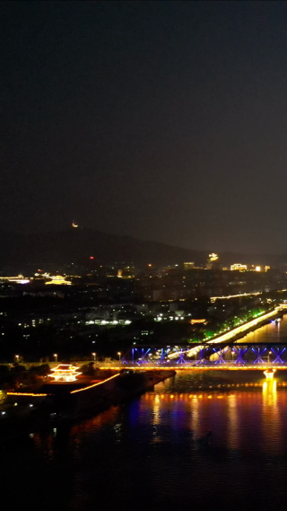 航拍湖北襄阳汉江大桥夜景