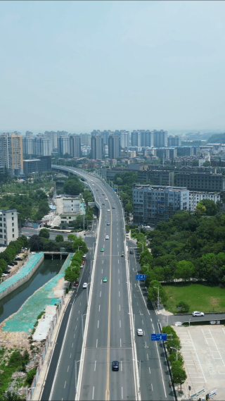 航拍湖北襄阳环城南路交通大道