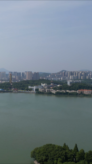 航拍湖北鄂州东洋澜湖湿地公园