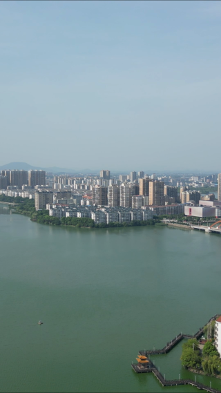 航拍湖北鄂州东洋澜湖湿地公园