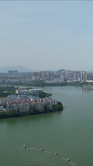 航拍湖北鄂州东洋澜湖湿地公园