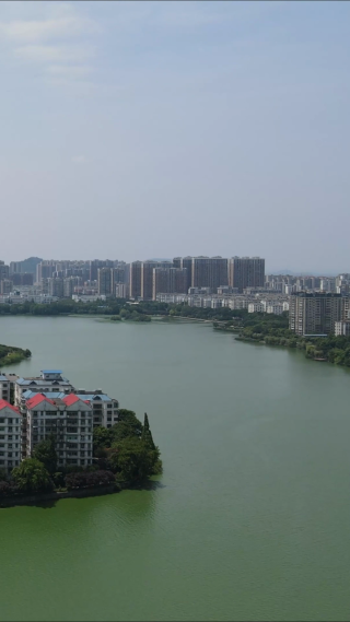 航拍湖北鄂州东洋澜湖湿地公园