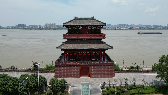 航拍湖北鄂州武昌门古建筑