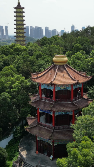 航拍湖北鄂州莲花山