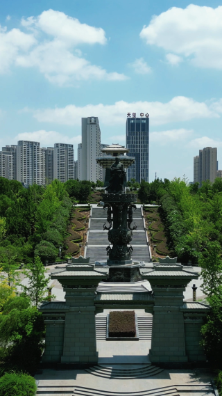 航拍湖北随州文化公园4A景