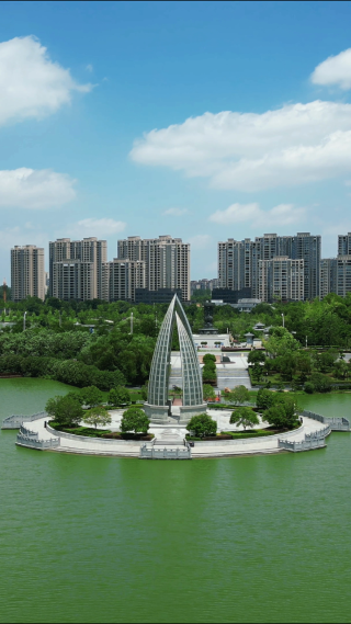 航拍湖北随州文化公园善洪取经岛