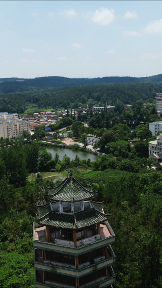 航拍湖北随州望城楼古建筑