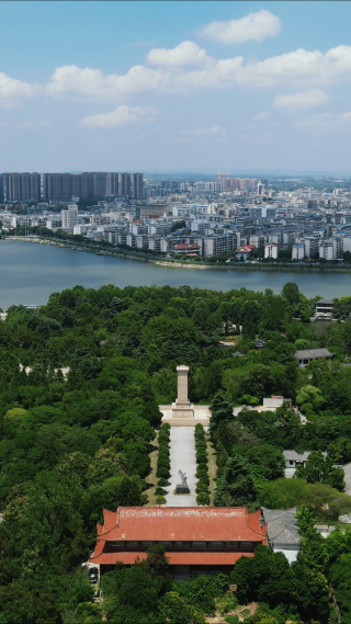 航拍湖北随州烈士陵园革命烈士纪念碑