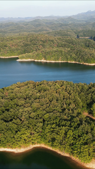 航拍湖北随州琵琶湖风景区 