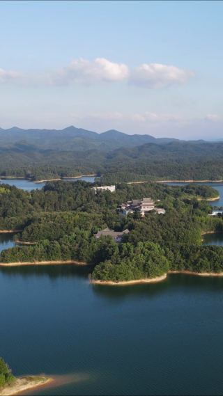 航拍湖北随州琵琶湖风景区 