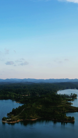 航拍湖北随州琵琶湖风景区 