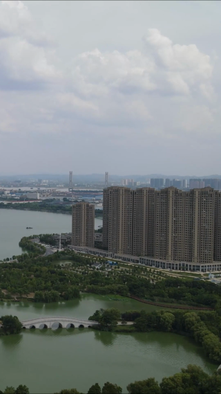 航拍湖北黄冈遗爱湖公园4A景区