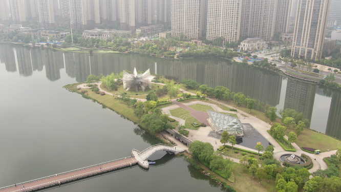 城市航拍湖南长沙梅溪湖节庆岛