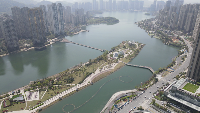 城市航拍湖南长沙梅溪湖节庆岛