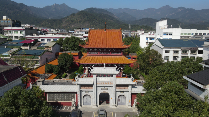 航拍湖南南岳衡山寺庙财神庙古建筑