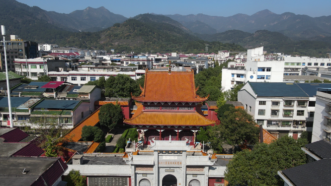 航拍湖南南岳衡山寺庙财神庙古建筑