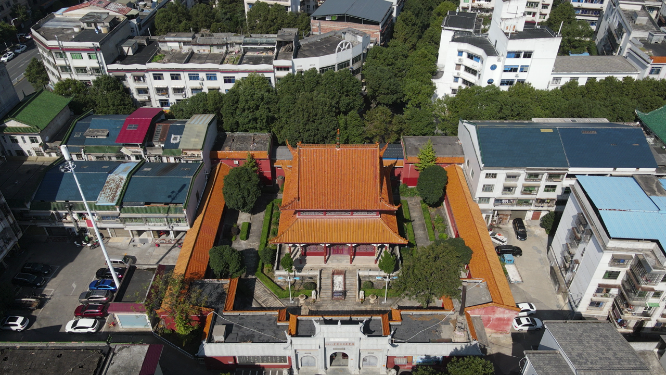 航拍湖南南岳衡山寺庙财神庙古建筑