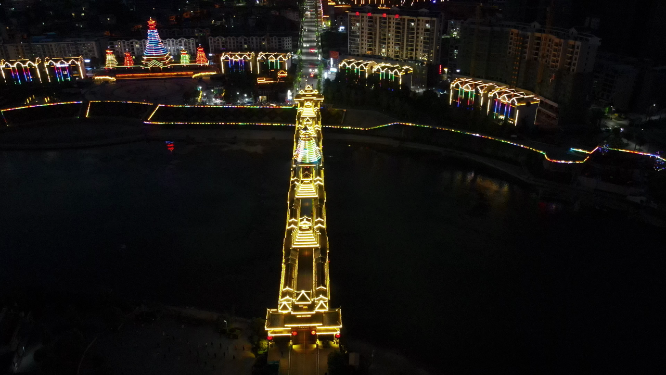 航拍湖南少数民族特色建筑风雨桥古楼
