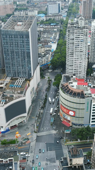 航拍湖南岳阳商业街商业广场