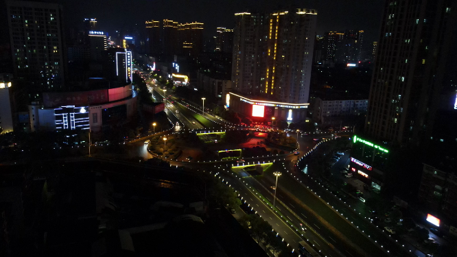 航拍湖南岳阳城市高架桥夜景灯光交通