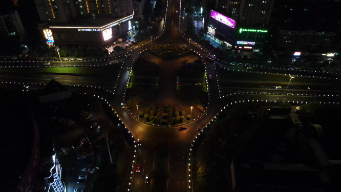 航拍湖南岳阳城市高架桥夜景灯光交通