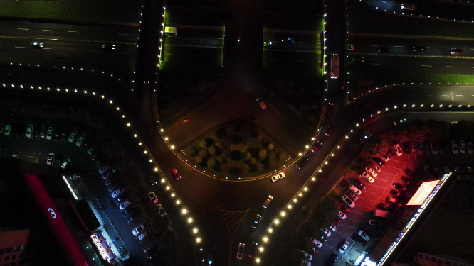 航拍湖南岳阳城市高架桥夜景灯光交通