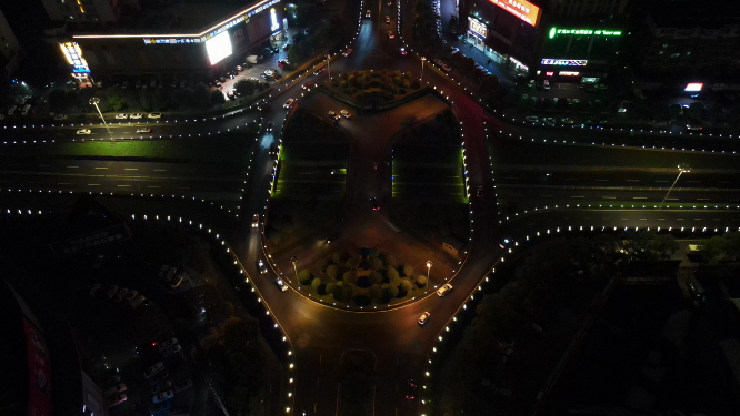 航拍湖南岳阳城市高架桥夜景灯光交通