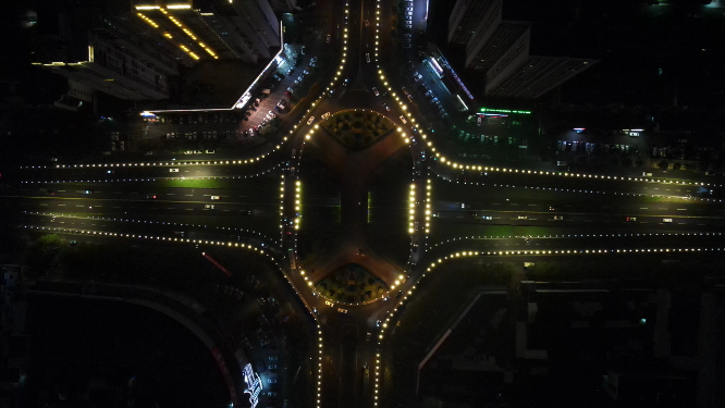 航拍湖南岳阳城市高架桥夜景灯光交通