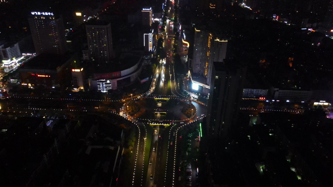 航拍湖南岳阳城市高架桥夜景灯光交通