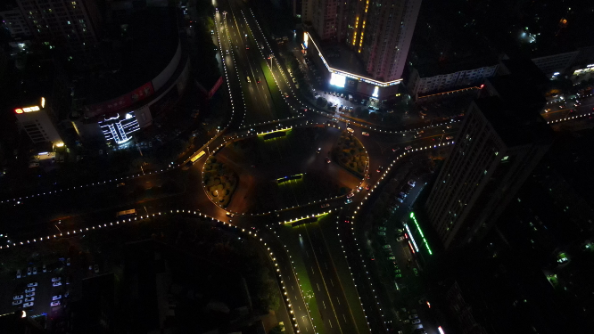 航拍湖南岳阳城市高架桥夜景灯光交通