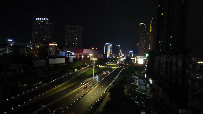 航拍湖南岳阳城市高架桥夜景灯光交通
