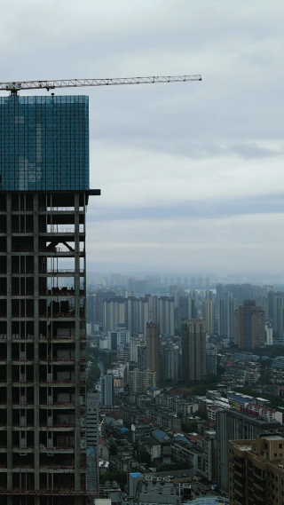 航拍湖南岳阳城市高楼建筑