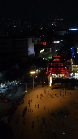 航拍湖南岳阳巴陵广场夜景