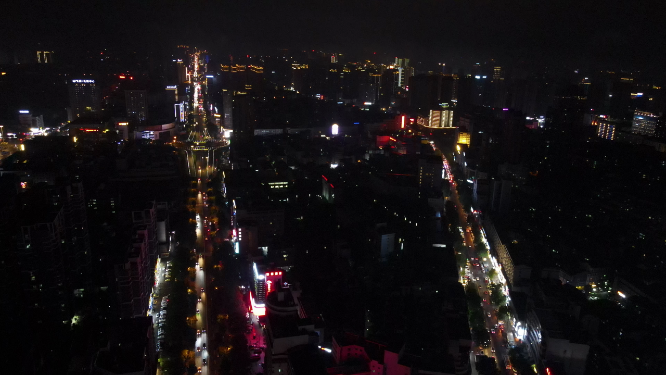航拍湖南岳阳巴陵西路商业街夜景 