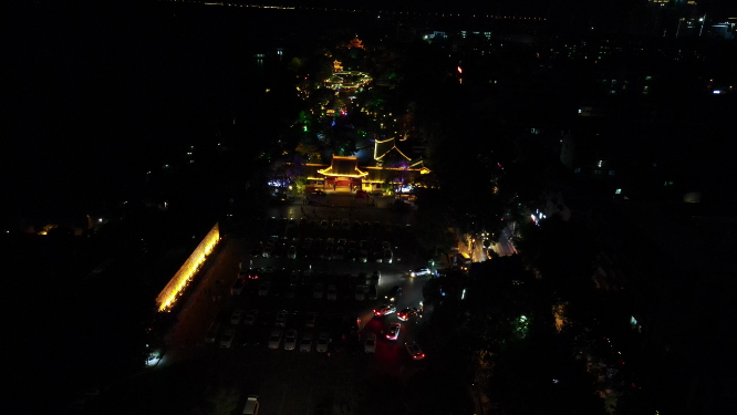 航拍湖南岳阳楼汴河街夜景灯光