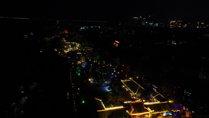 航拍湖南岳阳楼汴河街夜景灯光