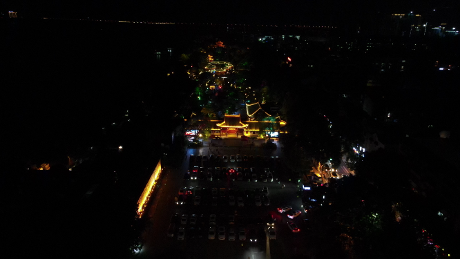 航拍湖南岳阳楼汴河街夜景灯光