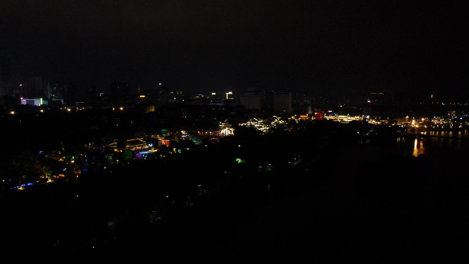 航拍湖南岳阳楼汴河街夜景灯光