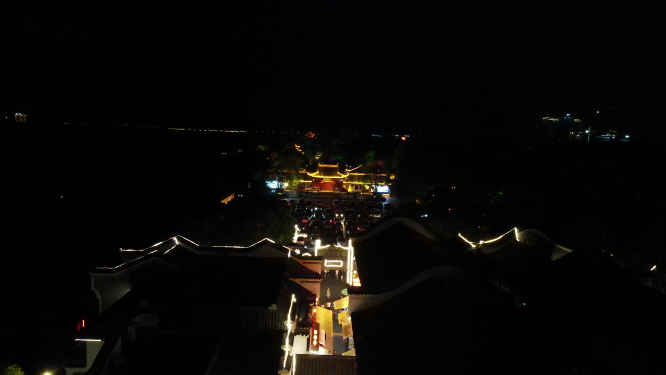 航拍湖南岳阳楼汴河街夜景灯光