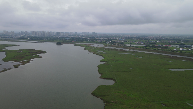 航拍湖南岳阳汨罗市国家湿地公园